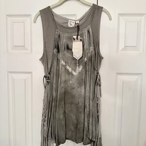 White Crow Sleeveless Fringe Top Large NWT